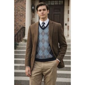 Y2K Banana Republic Silk Cashmere Navy Blue Argyle V-Neck Sweater Vest Men's L